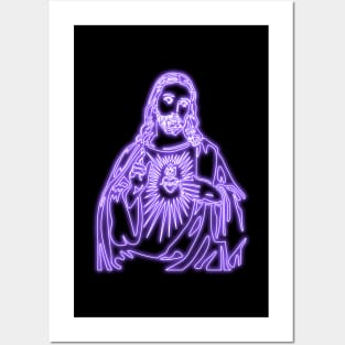 Sacred Heart of Jesus Christ - violet neon Posters and Art